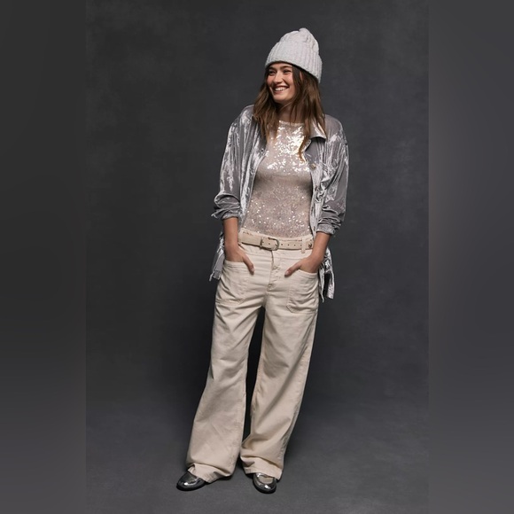 Free People We The Free Palmer Cuffed Jeans NWOT Eggshell - Picture 6 of 6